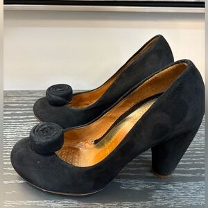 Chie Mihara Black Suede Heels with Rosette